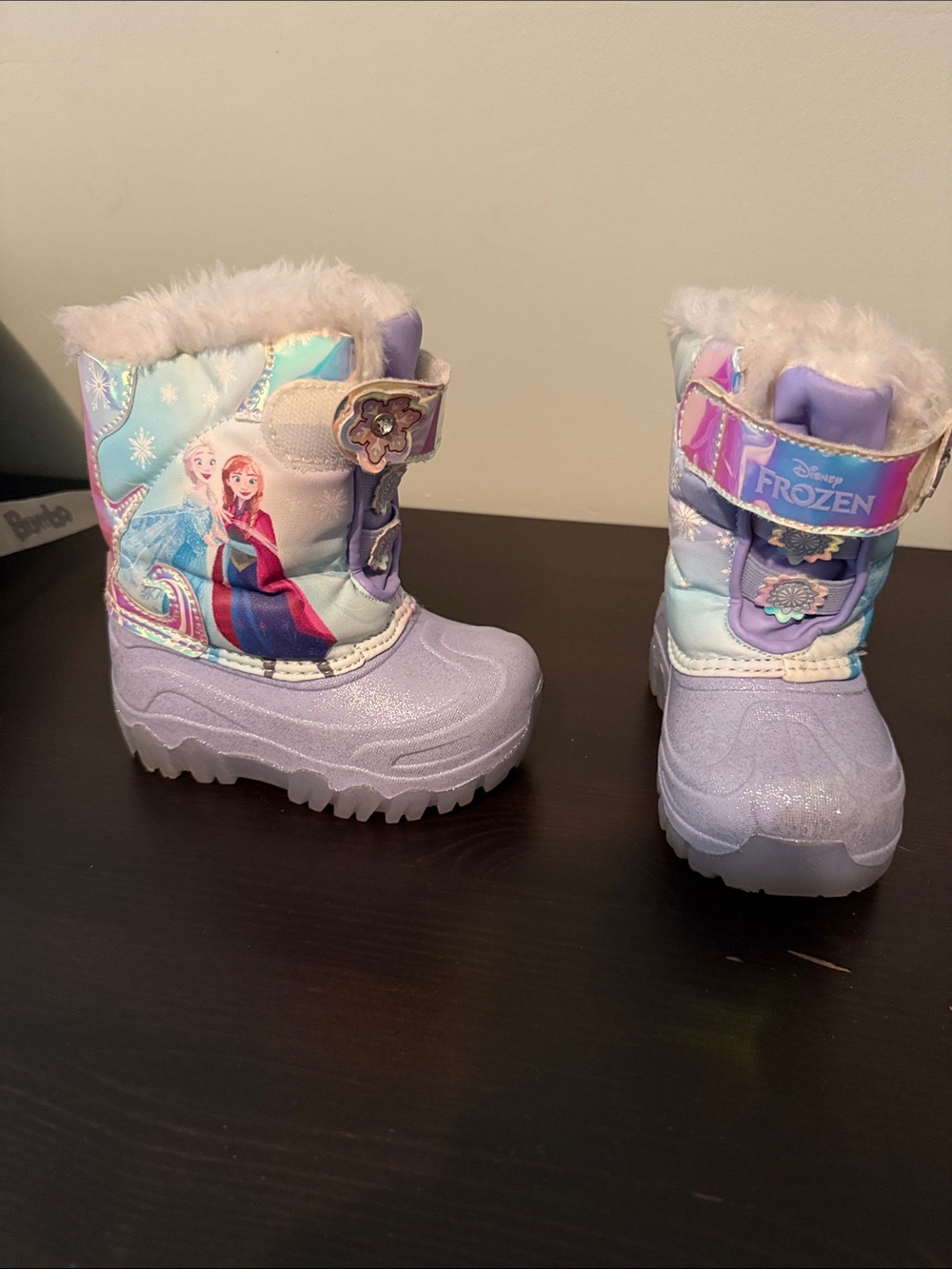 Disney Frozen Girls' Light Purple Snow Boots with Faux Fur Cuff
